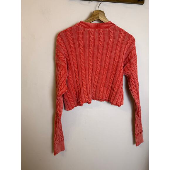 Aerie Mini Cable Cropped Sweater Red  Women’s Sz M - Picture 4 of 5